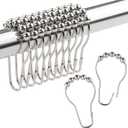 Shower Curtain Hooks Rings, Rustproof Metal Shower Curtain Rings for Bathroom Shower Rods Curtains - Set of 12, Nickel