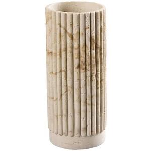 Cylinder Vase 8 Inch - Natural Travertine Textured Ribbed Resin Vase for Pampas Grass, Flowers, Home Decor | Decorative Centerpiece for Entryway, Countertop, Nightstand | Housewarming Gift (Beige)