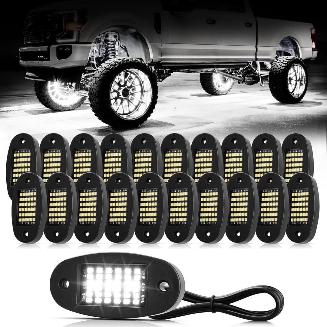 20 Pods White Rock Lights 6000K Pure White 36 LEDs SMD Chips Super Bright Neon Underglow Light IP68 Waterproof for Pickup Trucks SUV UTV ATV RZR Car Boats (White)