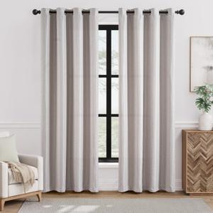 jinchan Linen Textured Room Darkening Curtain 90 Inch Long for Living Room Room Darkening Thermal Insulated Grommet Top Window Drape for Bedroom 52x90 Stone White 1 Panel