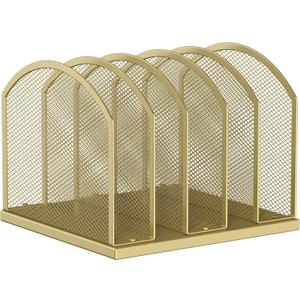 Gawerk 5-Section Vertical Desktop Organizer, 5-Section Mesh File Folder Stand Sorter for Office Home Classroom Organization (1, Gold)