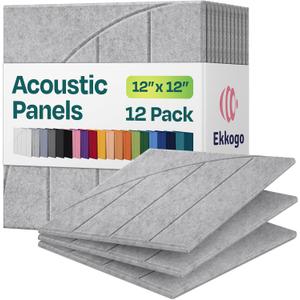 Acoustic Panels 12-Pack Soundproof Wall Panels 12"x12"x0.4" Decorative Sound Dampening for Your Home, Office, Studio, Bedroom & More with Unique ModuArc Carving [Smoky White]