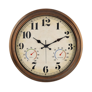 45MinST 16 Inch Bronze Vintage Large Indoor/Outdoor Waterproof Wall Clock with Thermometer & Hygrometer, Silent Non-Ticking Quartz Timepiece for Home, Porch, Garden,Pool