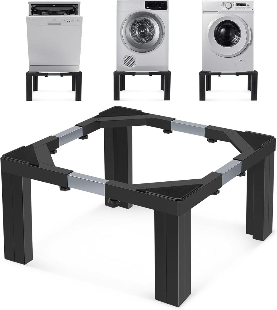 Nefish Steel Laundry Pedestal Height 12" Heavy Duty Washing Machine Pedestals Stand Adjustable Refrigerator Base with 4 Strong Feet 21-29 Inch Universal Appliance Stand Multi-Functional Base for Dryer