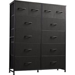 WLIVE Tall Dresser for Bedroom with 12 Drawers, Dressers & Chests of Drawers, Fabric Dresser for Closet, Living Room, Storage Dressers with Storage Drawers, Steel Frame, Wood Top, Charcoal Black