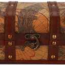 Vintage Treasure Chest, Handmade Decorative Wooden Treasure Chest Box with Map Motifs, Jewelry Storage Case Trinket Jewelry Keepsake Box for Home Décor (Map)