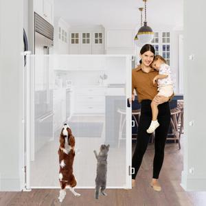 60 Inch Extra Tall Pet Gate Retractable Baby Gate - No Jumping Over, Extends to 55" Wide Retractable Gate Outdoor Indoor Cat Barrier, 5ft Tall Dog Gates for Doorways, Stairs, White