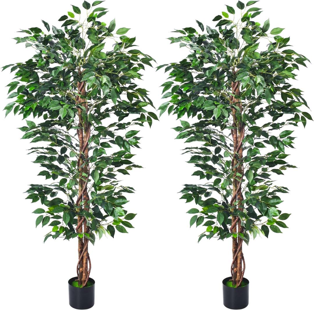 HAIHONG Artificial Ficus Tree 5FT Faux Silk Plants with Sturdy Plastic Nursery Pot,Fake Ficus Trees for Home Office Farmhouse Indoor Outdoor Decor Perfect Housewarming Gift (5FT-2Packs)