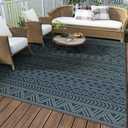 MontVoo Outdoor Rug 8x10 Waterproof Outdoor Patio Rug Mat Reverisble Plastic Straw Outdoor Rug for RV Camping Picnic Beach Balcony Boho Blue Green