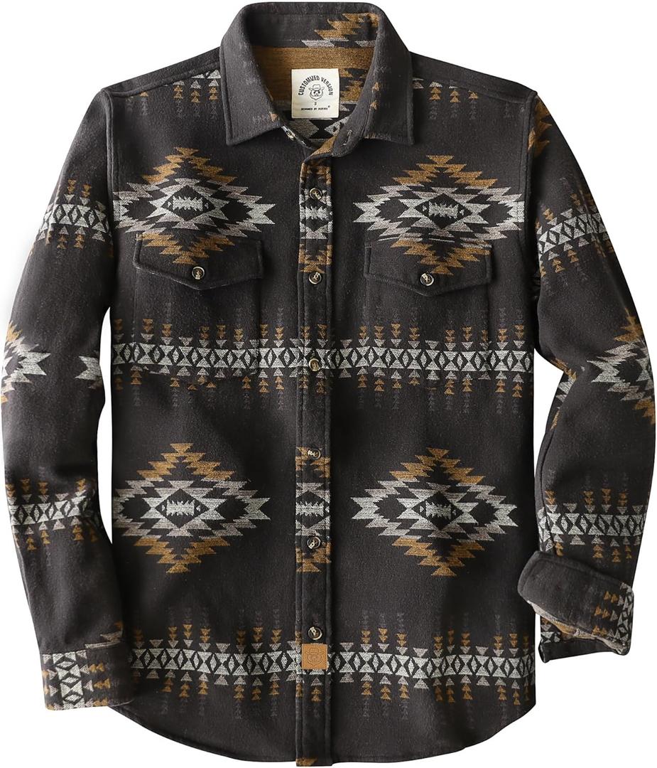 Dubinik Mens Flannel Shirt Long Sleeve Button Down Plaid All Cotton Soft Brushed Flannel Shirt for Men Utility Casual Shirt (X-Large, Aztec Brown)