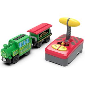 Battery Operated Locomotive Train Set for Wooden Train Track, Electric Remote Control Magnetic Vehicles Toy Powerful Engine Light Train Cars Toy Sets for Kids Toddler Gift