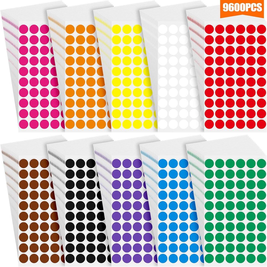 Epakh 9600 Pieces 1/2 Inch Round Color Circle Dot Sticker Labels 10 Assorted Colors Coding Adhesive Round Sticker for Marking, Organizing