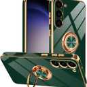 Designed for Samsung Galaxy S23 Case with Ring Stand, Support Magnetic Car Mount Rotating Finger Holder Soft TPU Cover Plating Edge Slim Phone Case for Galaxy S23 Dark Green