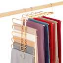 Pants Hangers Space Saving,Closet Hangers 5 Layers 2 Uses Multi Functional Pants Rack,Metal Heavy Duty Wardrobe Organizer Racks for Clothes Trousers Scarves Ties (Gold)