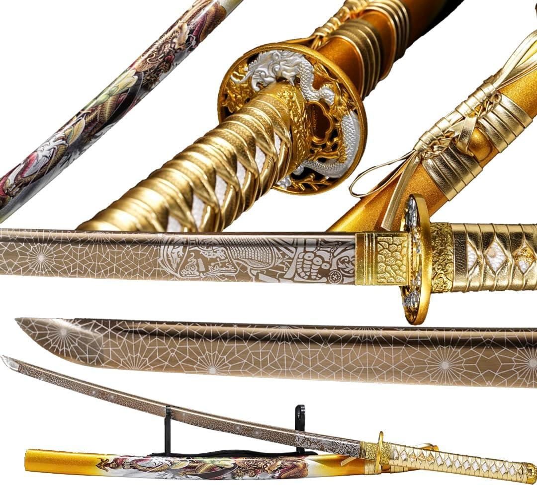 Kamaiwo-1045/1060 Clay Tempering high Carbon Steel Hademade Heat Tempered Full Handmade Hand Forged Japanese Katana AuthenticSword Real WeaponsFull Tang,Functional,Practical Sharp
