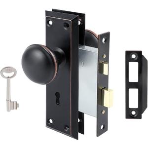 2 Pack Mortise Lock Set for Interior Door, Antique Door Knobs with Lock and Skeleton Key, Old Door Knob Replacement Fits 1-3/8 in 1-3/4 in, Oil Rubbed Bronze Finish (Mortise(2 Pack))