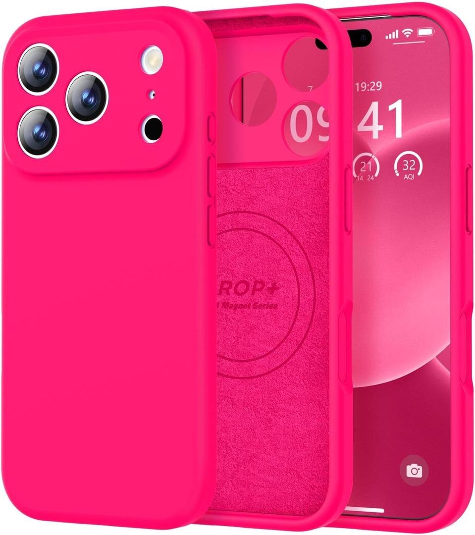 Vooii Magnetic for iPhone 17 Pro Max Case, Compatible with Magsafe (Premium Liquid Silicone) (Integrated Camera Control Button) Full Body Protective Anti-Scratch Microfiber Lining 6.9 inch, Hot Pink
