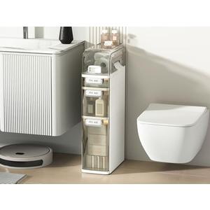 Seeday 3 Tier Slim Bathroom Storage Cabinet, Narrow Organizer with Wheels and Toilet Paper Holder, Waterproof, No Assembly Required, Perfect for Small Spaces in Bathroom, Kitchen and Bedroom