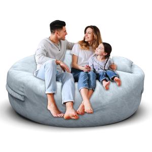Bean Bag Chair for Adults 5FT,Soft Removable Cover for Teens/Girls Bedroom,Fluffy Giant Round Floor Beanbag Lounger Chairs (No Filler,Light Gray)