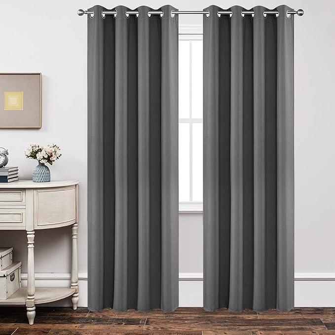 Joydeco Blackout Curtains 84 Inch Length 2 Panels Set, Thermal Insulated Long Curtains& Drapes 2 Burg, Room Darkening Grommet Drapes for Living Room Bedroom Window (W52 x L84 Inch, Light Grey)