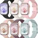 Patenting 6 Pack Sport Bands Compatible with Apple Watch Bands for Women Men 42mm(Series 11 10)/38mm/40mm/41mm, Soft Silicone Waterproof Strap for iWatch Apple Watch Series 10 9 Ultra 8 7 6 5 4 3 2 1 SE (Black/ Starlight/ Pink Sand/ Milk Tea/ Smoke Violet/ Succulent)