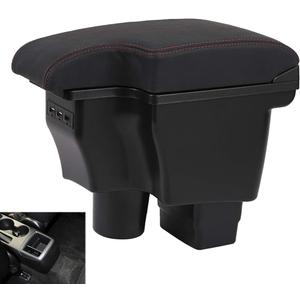 YJYWZH Double Layer Armrest Box for Mazda CX-3 2015-2018 Car Interior Storage Center Console with 3 USB Port Black (Black with Red Thread)