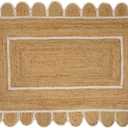 GRUHUM Scalloped Jute Area Rugs 9x12 ft Rectangular Natural Base White Trim Handwoven Boho Soft Braided Rustic Vintage EcoFriendly Rug- Farmhouse Indoor Living Room Bedroom Kitchen Hallways Home Décor