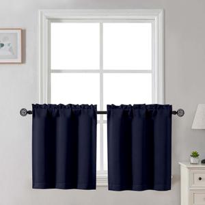 Gwine 24 Inch Long Tier Curtains for Small Window, Short Blackout Kitchen Curtains Over Sink, Half Window Drapes for Bedroom Bathroom Basement, 2 PCS, Each 30" Wx24 L, Navy Blue