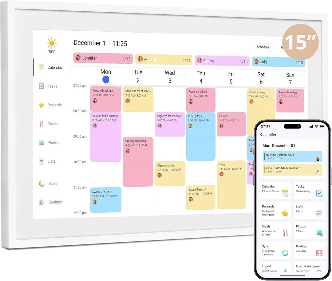 Dragon Touch 15.6" Digital Calendar Chore Chart  1080P Full HD Interactive Touchscreen, Smart Family Planner, Hearth Display Digital Calendar Wall & Desk Mountable for Seamless Scheduling