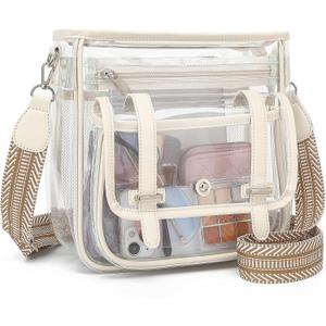Clear Purse, PVC Clear Crossbody Bags for Women Heavy Duty Transparent Bag for Stadium Events See Through Concert Bag (Beige)