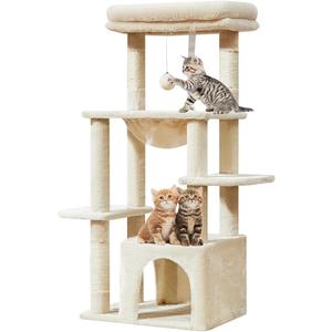 Taoqimiao Cat Tree,39.4-Inch Cat Tower for Indoor Cats,Suitable for Kittens with Luxurious cat condo with Soft Hammock and Luxurious Perch MS027M Beige