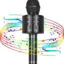 Viposoon Best Gifts for Kids, Wireless Karaoke Microphone Bluetooth for Birthday Gifts for 4-12 Year Old Girls Boys for Girls Age 4-12 Christmas Xmas Stocking - Black
