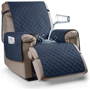 Ruaozz 100% Waterproof Recliner Chair Cover Non-Slip Reclining Cover for Recliner Chair Washable Chair Seat Cover with Elastic Straps for Kids, Dogs, Pets (Navy Blue, 23'')