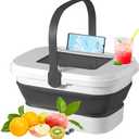 Collapsible Picnic Basket 16L, Folding Basket for Picnic with Lid Table, Waterproof Large Picnic Basket with Handles, Portable Collapsible Storage Basket for Camping, Outdoor, Travel, White