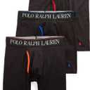 POLO RALPH LAUREN Men's 4D Flex Cooling Microfiber Boxer Briefs, Long Leg & Trunks, 3-Pack (Medium, Black/Orange Black/ Royal Black Red - 3 Pack)