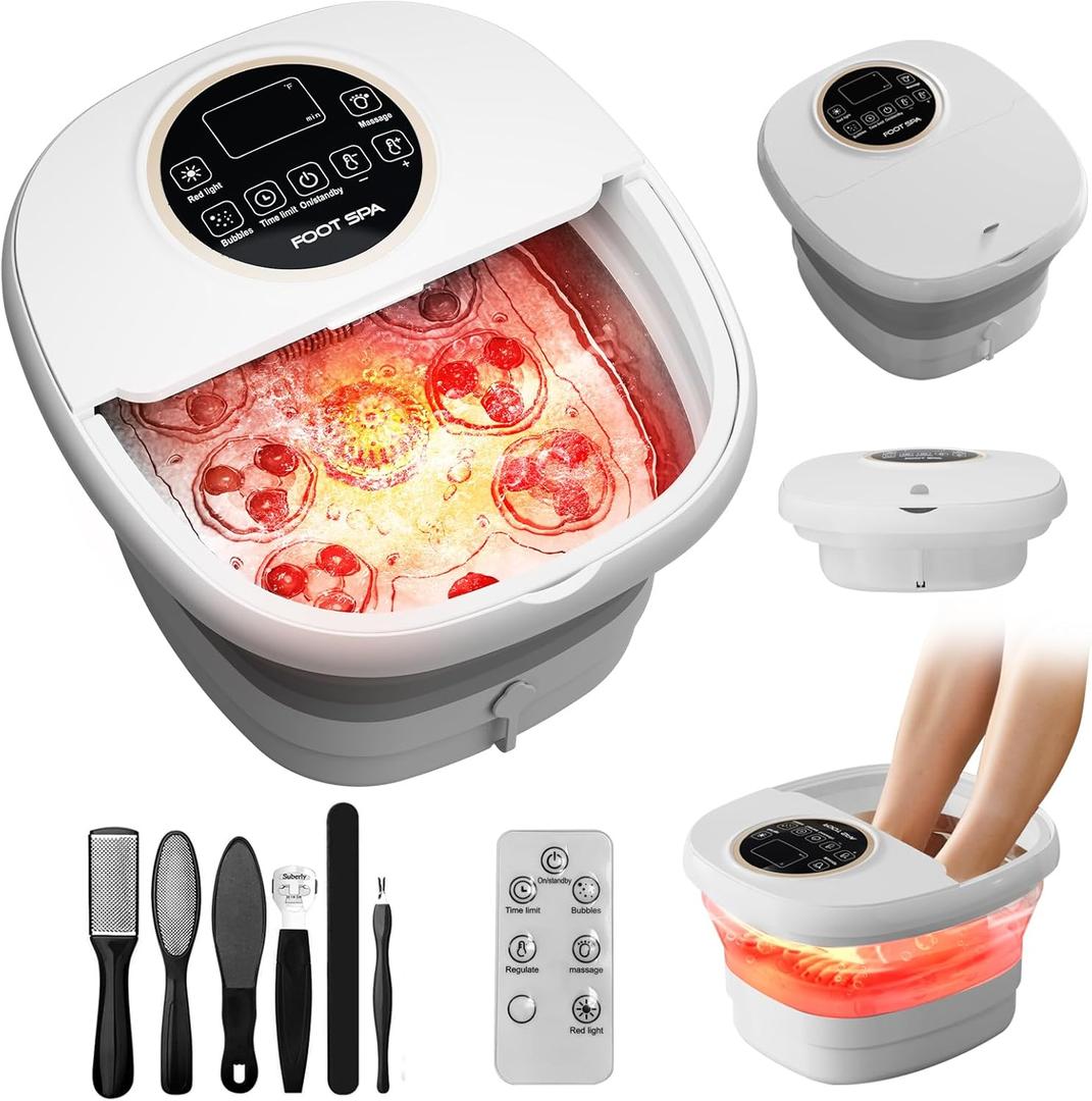 Electric Pedicure Foot Spa with Bubble and Heat,Collapsible Foot Soaking Tub with Remote Control,Pedicure Tools for Feet and Automatic Foot Massager,Foot Bath Soak Tub