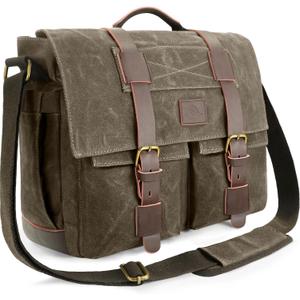 Messenger Bag for Men, 14-Inch Waterproof Laptop Bag, Waxed Canvas Satchel Bag for School, Vintage Rugged Shoulder Computer Bag, Crossbody Briefcase for Work Travel (Vintage Grey)