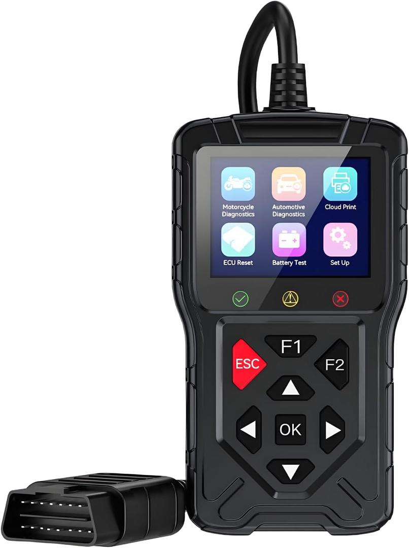 M60 2-in-1 OBD2 Scanner for Car & Motorcycle - ECU Reset, 3-in-1 Battery Test (Start/Charge/Load), Cloud Printing, Live Data & Fault Code Reader, Compatible with All OBD-II Vehicles