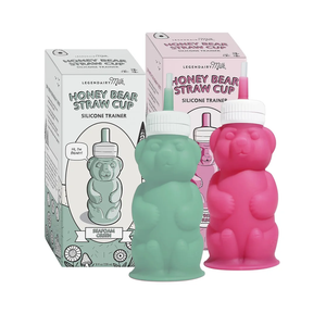 Legendairy Milk Honey Bear Straw Cup Silicone for Babies (Green/Raspberry), 8 oz. Dishwasher Safe Baby Straw Cup, Food Grade Silicone, Honeybear Sippy Cup for Ages 4+ Months (Pack of 2)