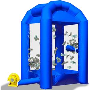 Inflatable Cash Cube Booth with Blower 8.2x5.2 x 5.2 ft Inflatable Money Grab Machine for Business Advertising Event Promotion(Blue)