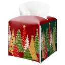Christmas Tree Christmas Tissue Box Cover - Green & Red Festive Holiday PU Leather Waterproof Tissue Holder - Facial Paper Organizer for Home Bathroom Office - Desk Xmas Decorative Dispenser Box - A05, 2 Pieces