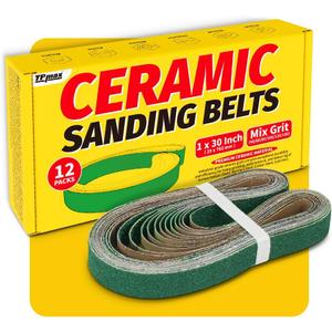 12 Pack 1 x 30 Inch Zirconia Ceramic Sanding Belts Kit  40, 60, 80, 100, 120, 180 Grits Premium Metal Grinding Belts for Knife Sharpening, Stock Removal, and Bevel Work