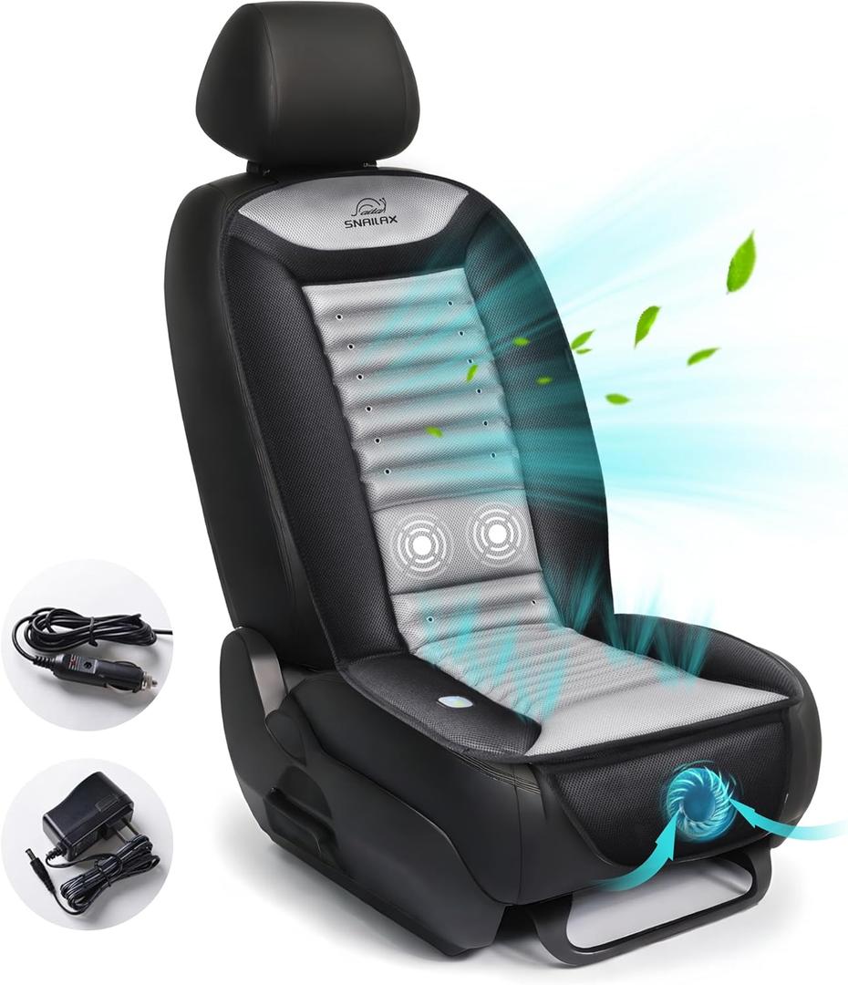 Snailax Cooling Car Seat Cover, Cooling Seat Cushion with Back Massage, 2 Cooling Air Speed & 2 Massage Intensities, Cooling Seat Cover for Car, Home, Office (Black and Grey)