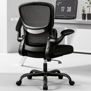 BESTFAIR Office Chair Ergonomic Desk Chair, Breathable Mesh Comfy Chair with Lumbar Support, Computer Chair, Home Desk Chair with Flip-up Armrests, Gaming Chair for Adults Home Office (Black) (1 Pack)