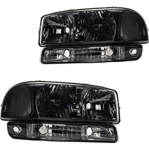 MARSFLUX Headlight Assembly Pair for 99-06 Sierra/ 00-06 Yukon, Headlamp Vacuum-coated Aluminum Clear Reflector Chrome Housing, Black Lens Replace GM2502188 GM2503188（Front Left & Right）