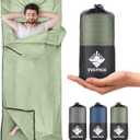 Sleeping Bag Liner, Self Tan Sleep Sack, Adult Sleep Sack, Two-Way-Zipper Expose Feet Separately, Portable Single Camping Travel Sheets for Hotel,Hostels,Business Trips (Sage Green)