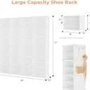 Shoe Rack Organizer 12 Tier Shoe Storage Cabinet with Door 96 Pair Tall Shoes Rack Expandable Free Standing Sturdy Plastic Easy Assembly Shoes Shelf for Closet Entryway Bedroom Hallway White, 48" Wide-96 Pairs