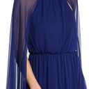 R&M Richards Women's Chiffon Maxi Dress - Blouson Waist Goddess Gown W/Rhinestone Trim & Sheer Draping Cape Sleeves (Blue), Size 22W