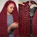 22 Inch Wigs Human Hair 99j Burgundy 5x5 HD Transparent Deep Wave Lace Front Wigs Human Hair 180 Density Pre Plucked Brazilian Virgin Red Wig Human Hair For Black Women