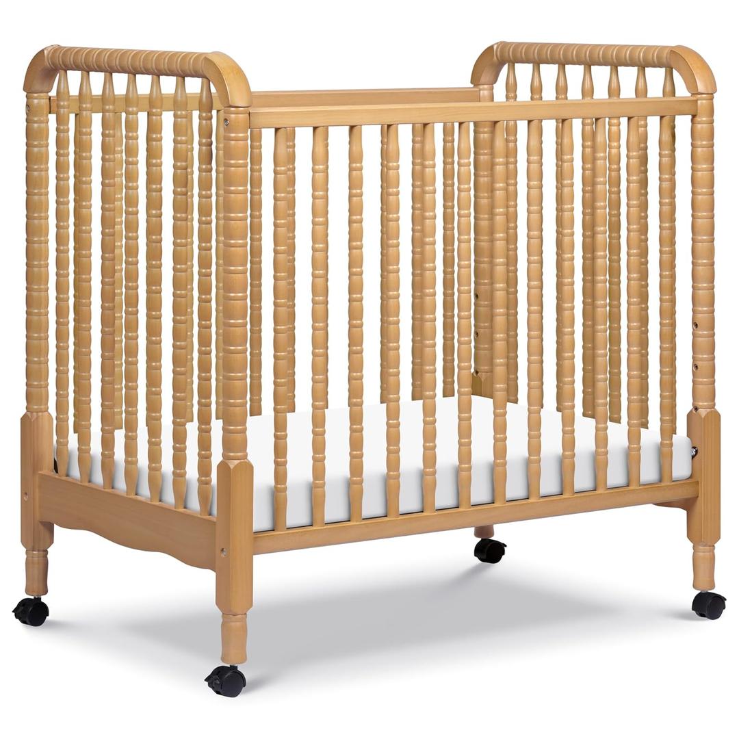 Davinci Jenny Lind 3-in-1 Convertible Mini Crib in Honey, Removable Wheels, Greenguard Gold Certified